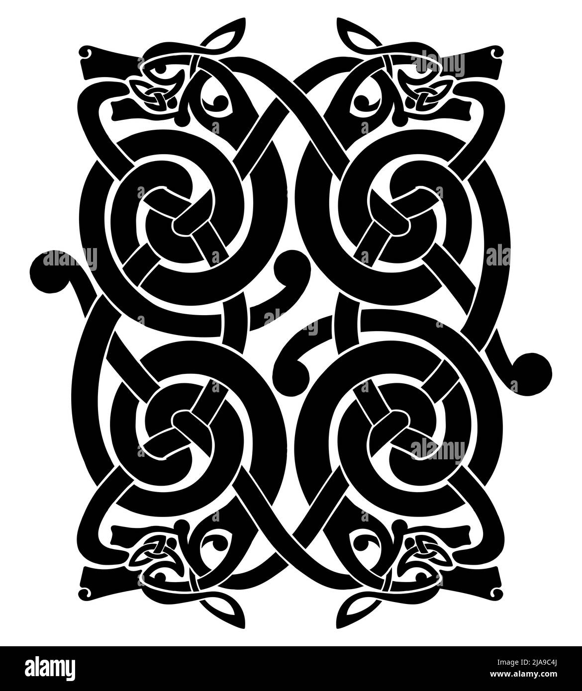 Ornement national celtique avec les têtes de quatre chiens isolés sur un fond blanc. Illustration de Vecteur