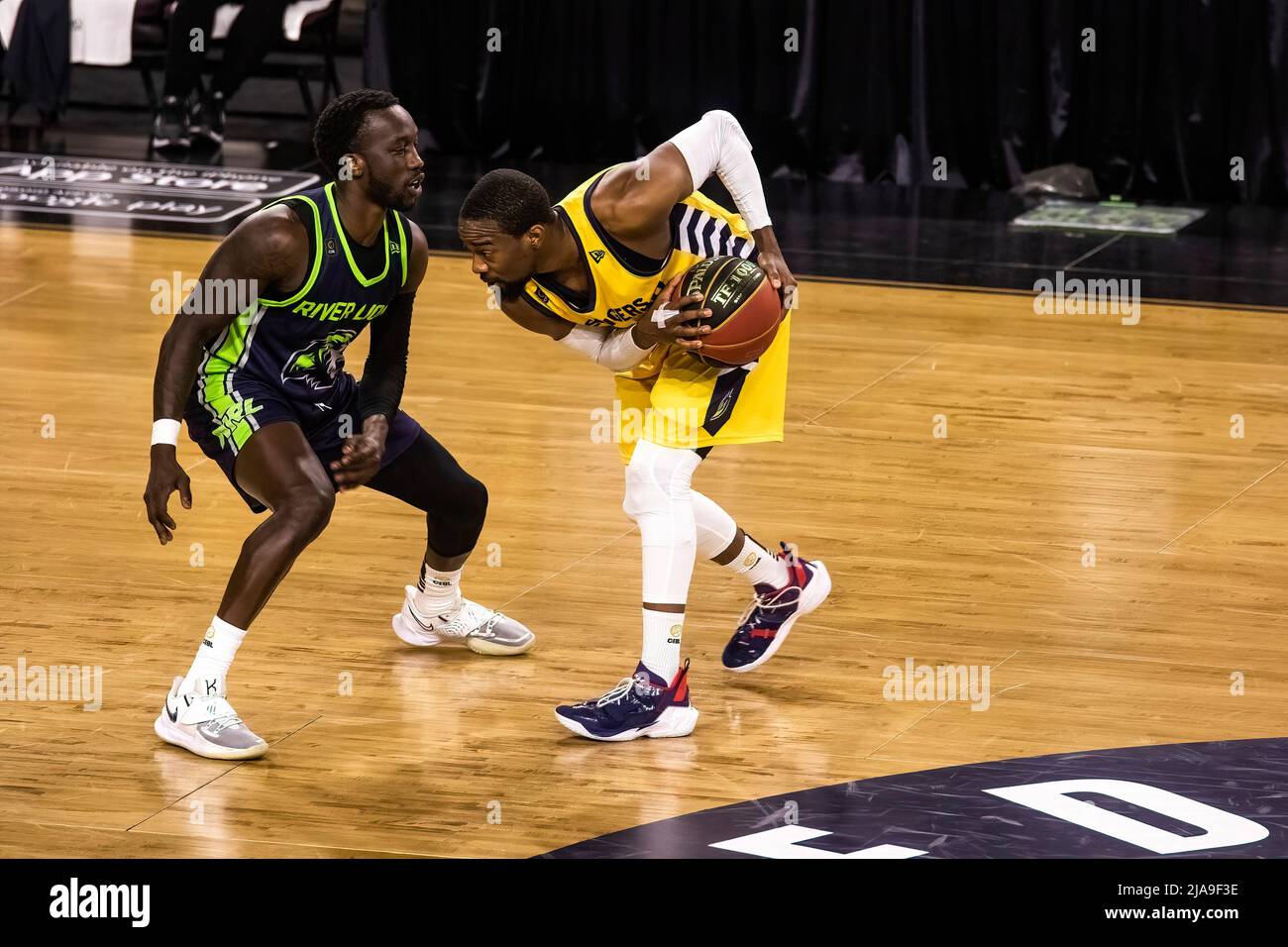 Edmonton, Canada. 27th mai 2022. Jahmal Jones, d'Edmonton, dans l'Edmonton Stingers 2022 saison ouvreur contre les Lions de la rivière Niagara au centre d'exposition d'Edmonton. Niagara River Lions 86 -77 Edmonton Stingers. (Photo de Ron Palmer/SOPA Images/Sipa USA) crédit: SIPA USA/Alay Live News Banque D'Images