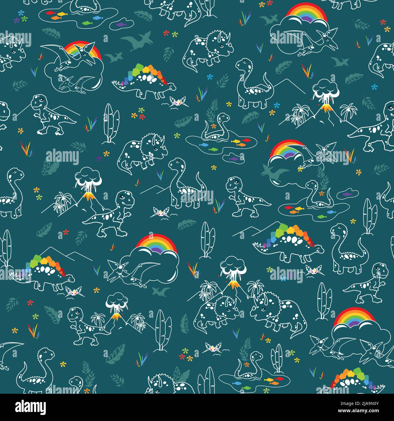 Motif dinosaures et arcs-en-ciel Illustration de Vecteur