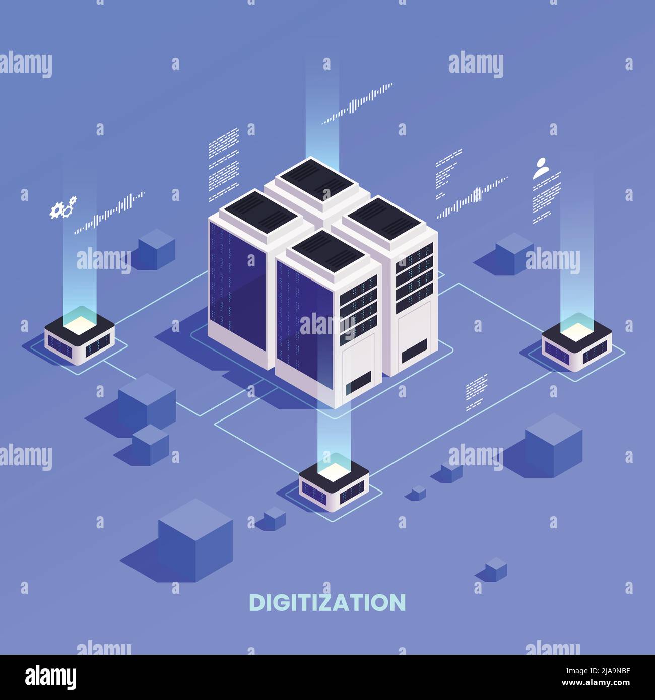 Transformation numérique et numérisation composition isométrique avec illustration de vecteur de stockage de données Illustration de Vecteur