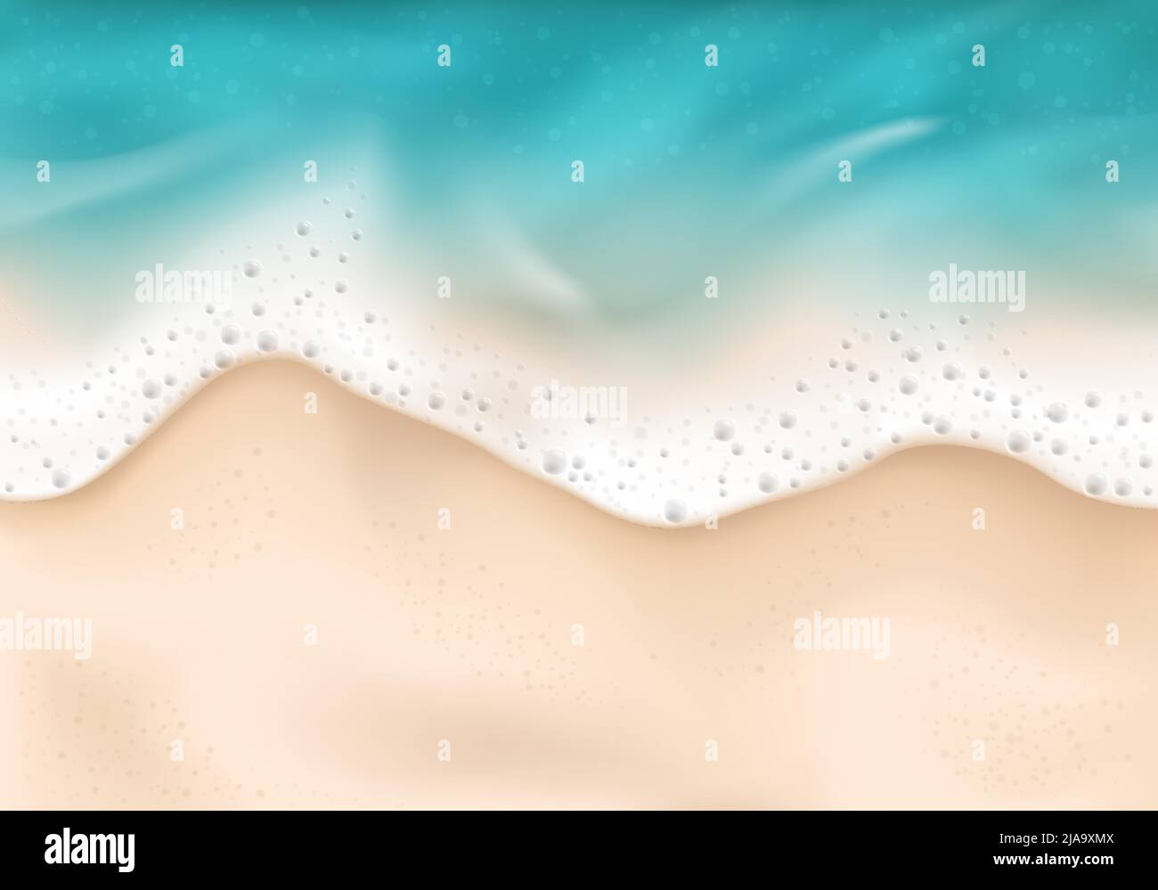 Mousse colorée d'onde de mer concept réaliste avec vague va de haut en bas sur l'illustration du vecteur de sable Illustration de Vecteur