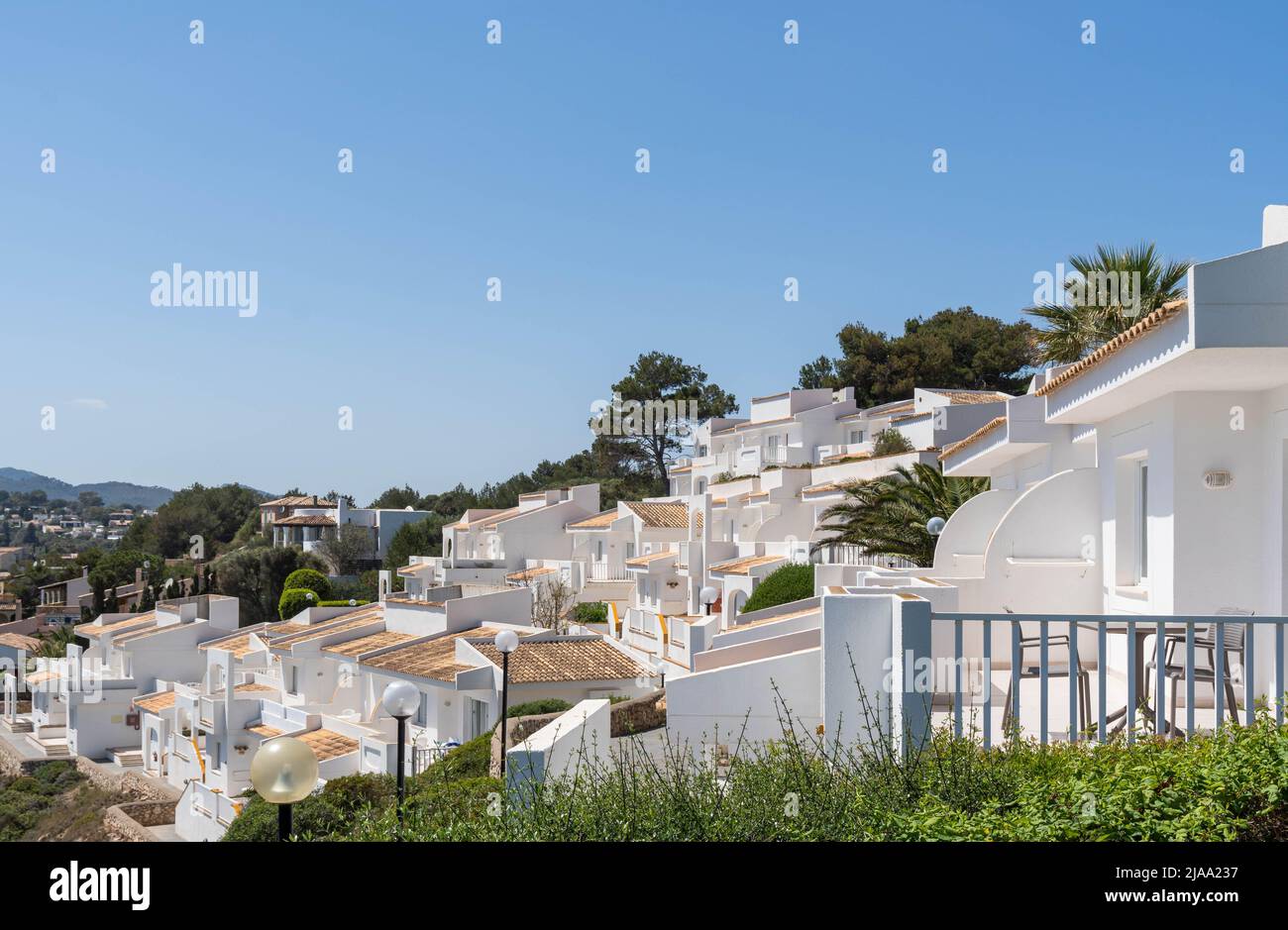 maisons blanches à porto christo novo, majorque espagne, par temps ensoleillé Banque D'Images