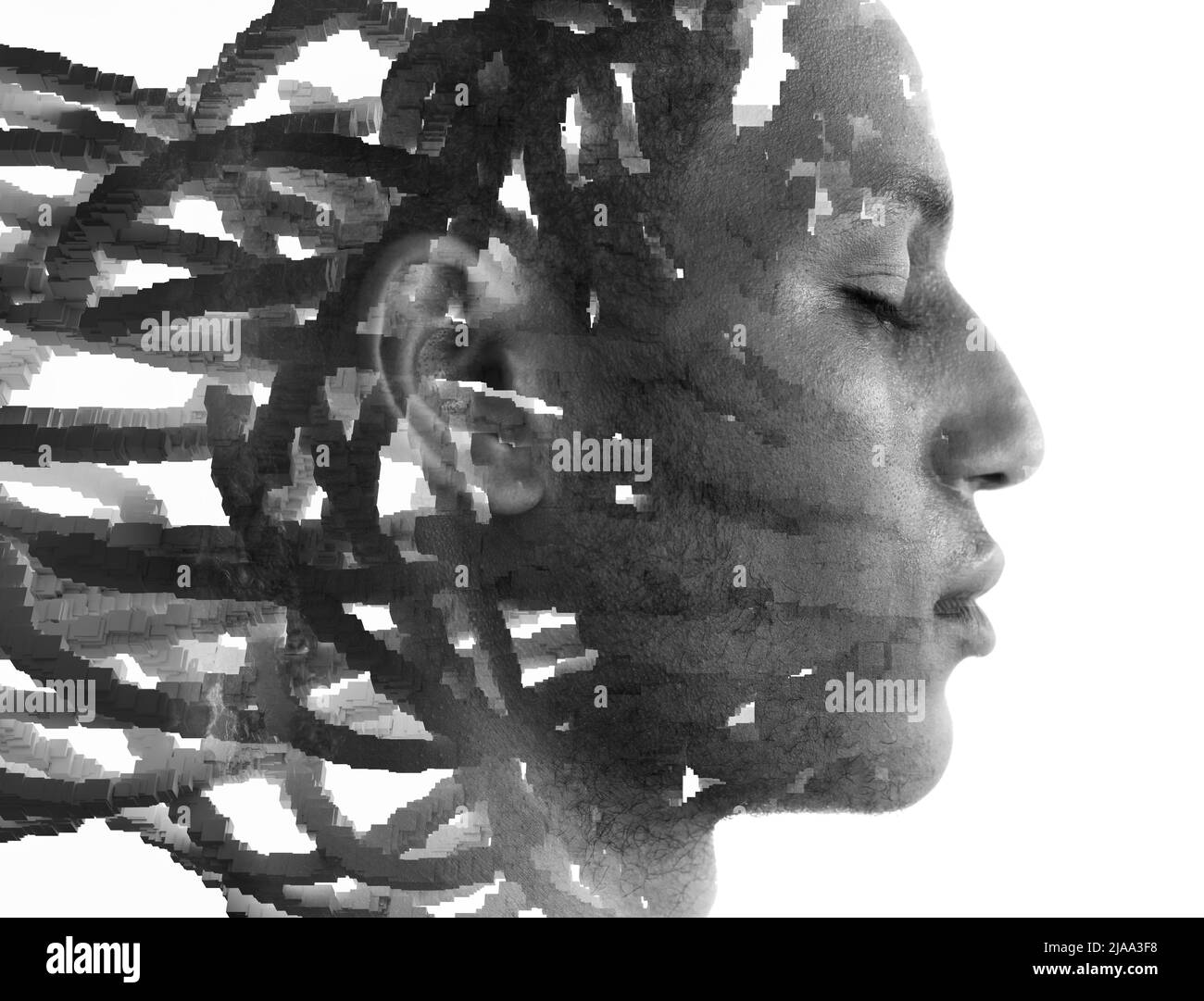 Graphiques numériques combinés à un portrait d'un homme noir Banque D'Images