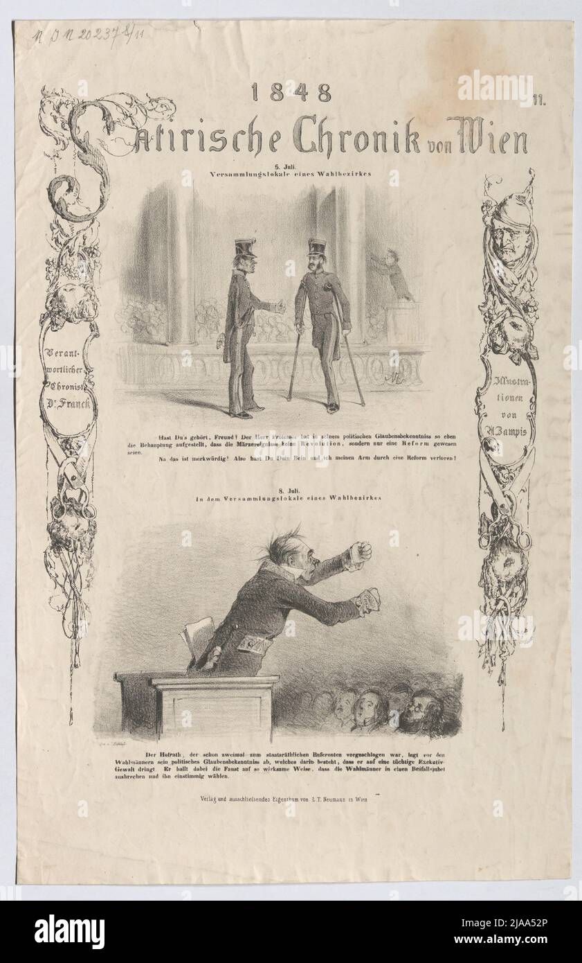 'Juillet 6th / lieu de réunion d'une circonscription - juillet 8th / lieu de réunion d'une circonscription.' (Non 11 de la série '1848 / chronique satirique de Vienne'). Franck, auteur, Anton Zampis (1820-1883), lithographe, Johann Höfelich (1796-1849), Imprimeur, Leopold Theodor Neumann (1804-1876), éditeur Banque D'Images