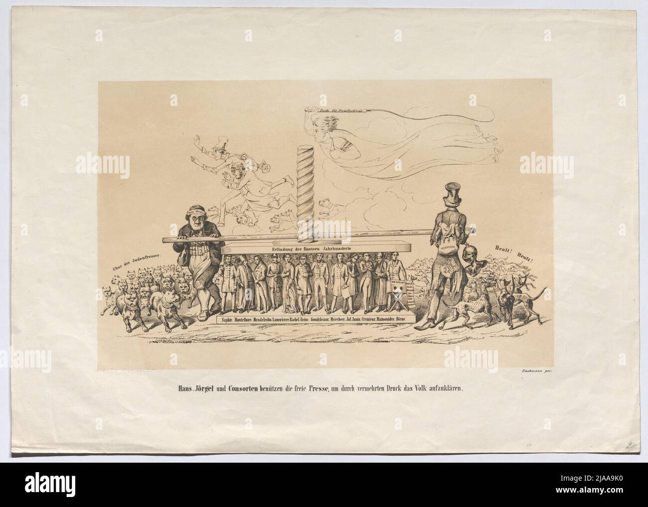 "Hans Jörgel et Consorten utilisent la presse libre pour éduquer les gens par une pression accrue." (Caricature contre la presse antisémite, 1848). Bachmann, Lithographie Banque D'Images
