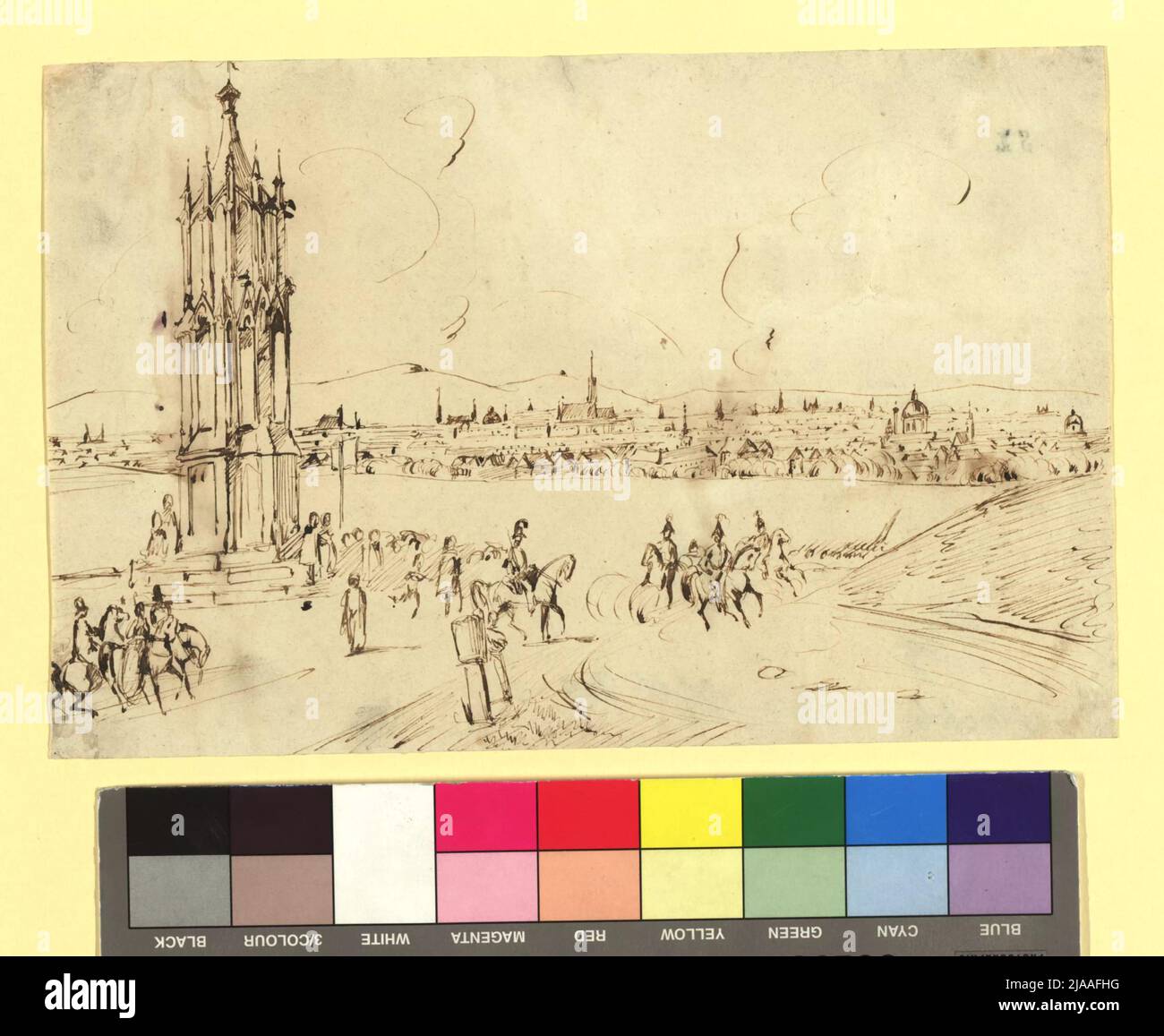 Vue sur la ville de Vienne depuis Wienerberg (avec spinner sur la croix). Johann Nepomuk Hoechle (Höchle) (1790-1835), artiste Banque D'Images