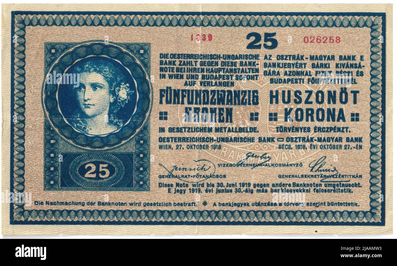 Billet de banque, 25 couronnes. Rudolf Rössler (1864-1934), artiste, Banque autrichienne-hongroise, Autorité de la monnaie Banque D'Images
