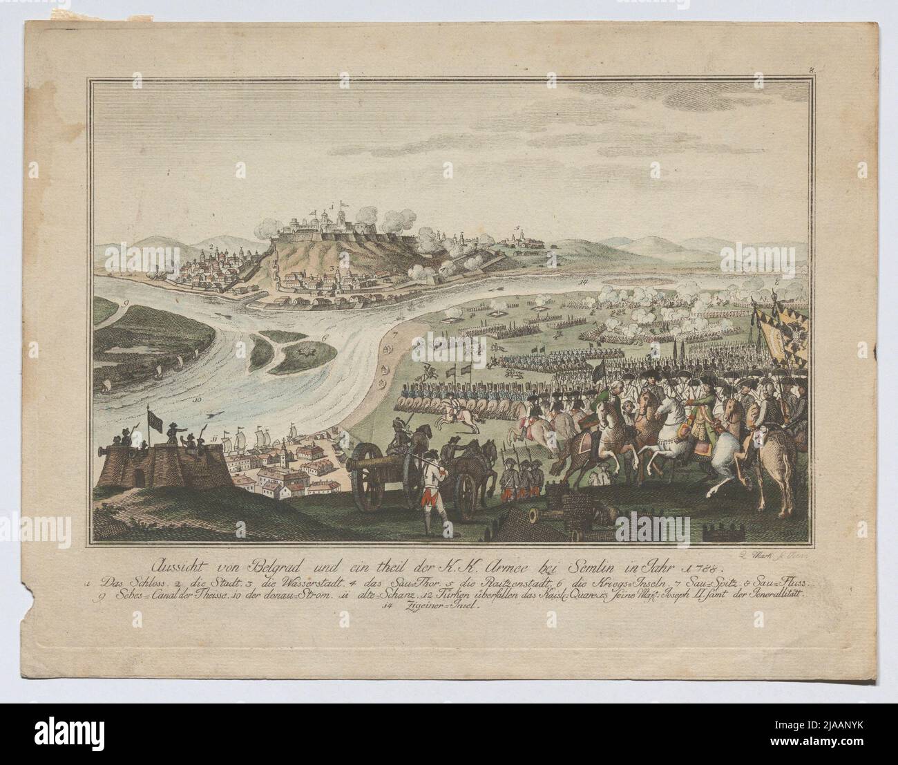 Vue sur Belgrade et une partie du K.K. Armée à Semlin (Zemun). Quirin Mark (1753-1811), engraver de cuivre Banque D'Images