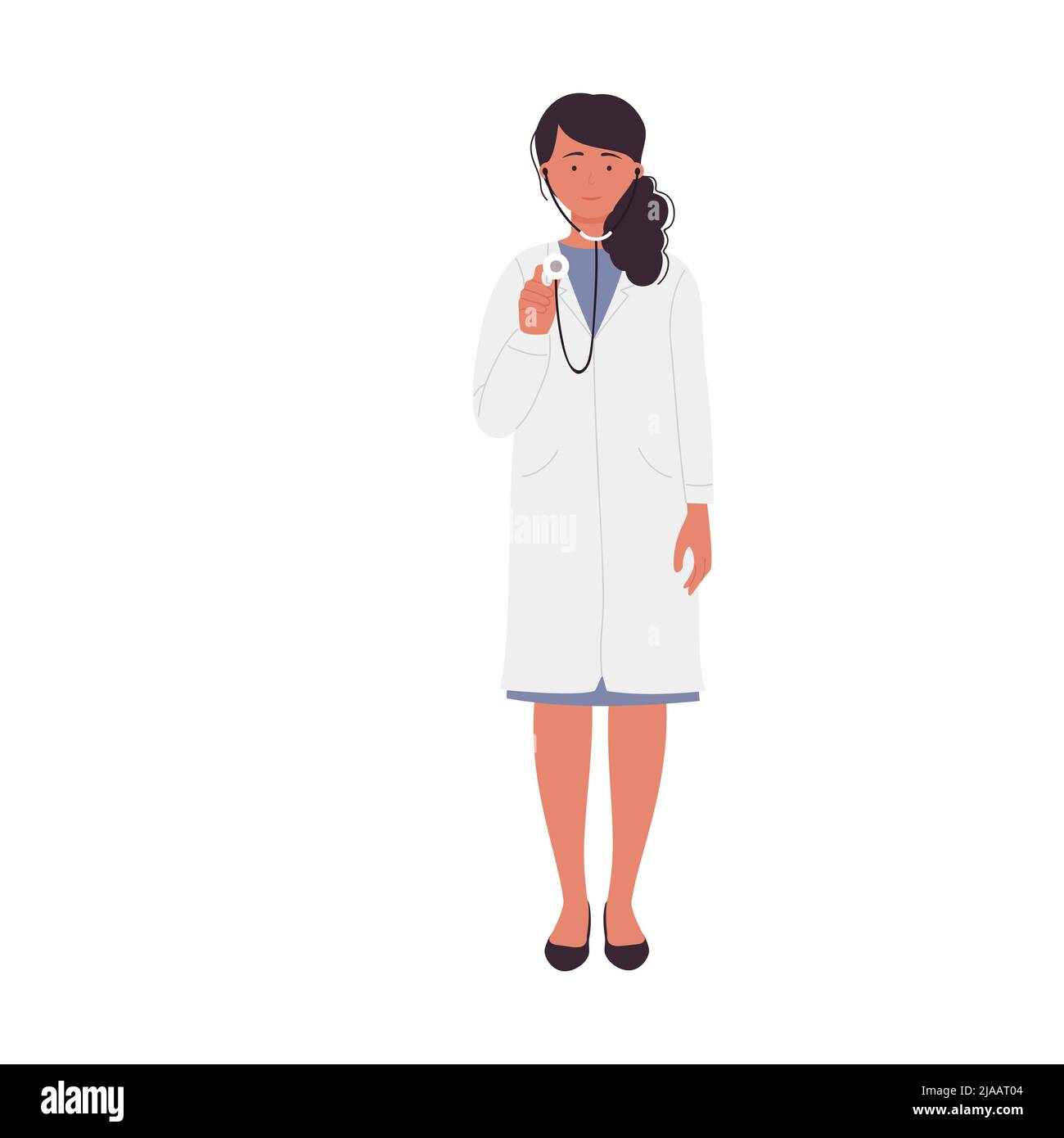 Femme médecin avec stéthoscope médical. Employé de l'hôpital dans une illustration vectorielle uniforme Illustration de Vecteur