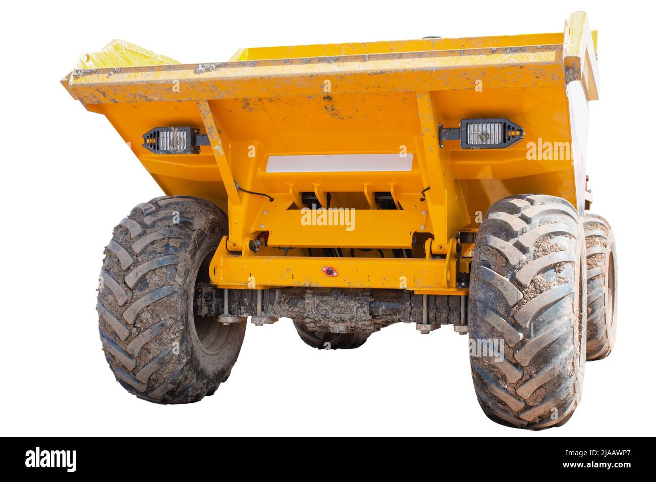 Gros plan des pneus de tombereau sur fond blanc Banque D'Images