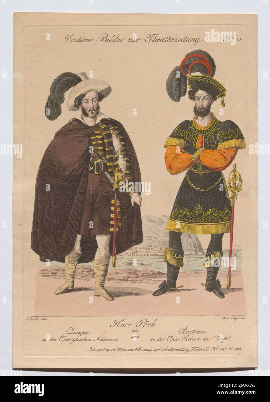 M. Pöck en tant que Zampa dans l'Opéra Gleichmens et Bertram dans l'Opéra Robert der Teufel (photo de costume n° 10 pour le journal de théâtre). Andreas Geiger (1765-1856), Copper Engraver, après: Johann Christian Schoeller (1782-1851), artiste Banque D'Images