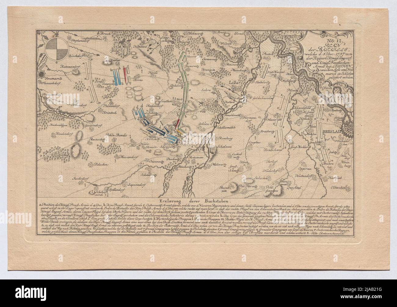 'No: 12 / Plan / la bataille, / qui D: 5. Déc: 1757 ...'. Plan de la bataille de Leuthen le 5 décembre 1757. Inconnu Banque D'Images