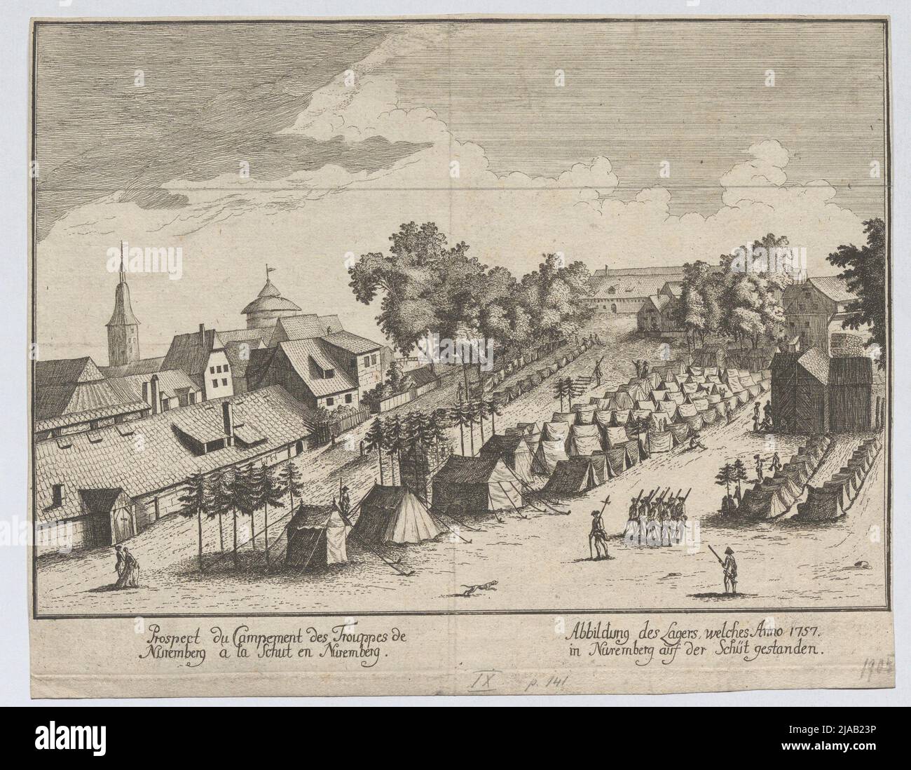 'Illustration de l'entrepôt, qui était sur le modèle en 1757. / À Nuremberg.' Camp de troupes à Nuremberg 1757 pendant la guerre de sept ans. Inconnu Banque D'Images