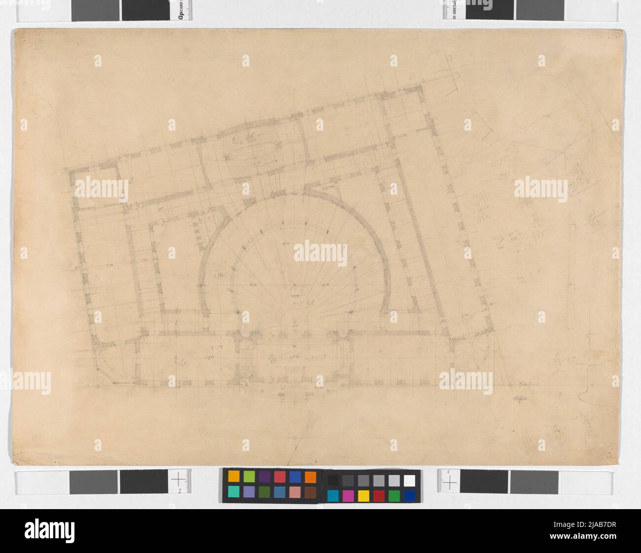 Empereur Franz Josef-Stadtmuseum, projet d'agitation, plan d'étage / verso: Croquis pour la présentation des dessins. Otto Wagner (1841-1918), architecte Banque D'Images