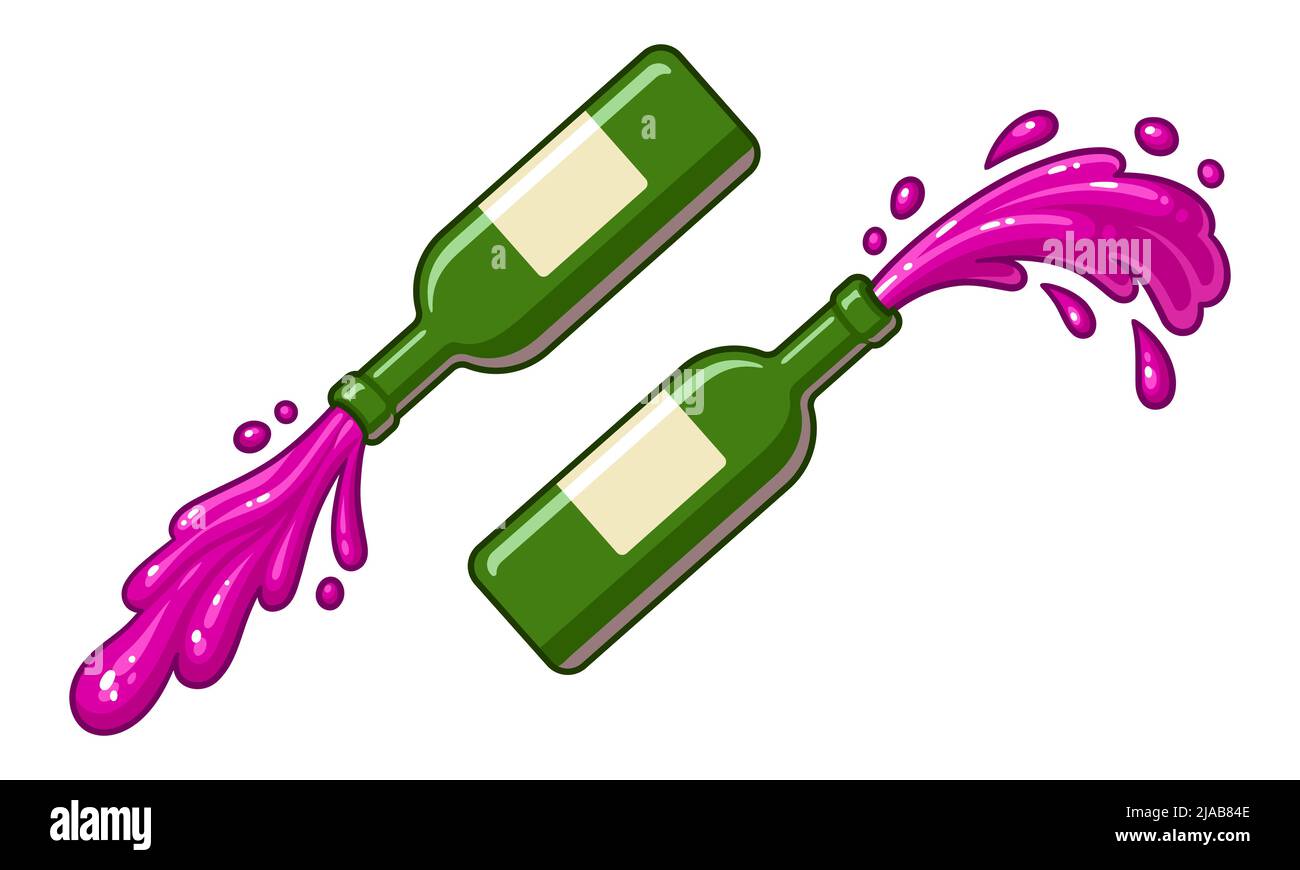 Barboter et verser le vin rouge de la bouteille. Illustration de clip art vectoriel de dessin animé. Illustration de Vecteur