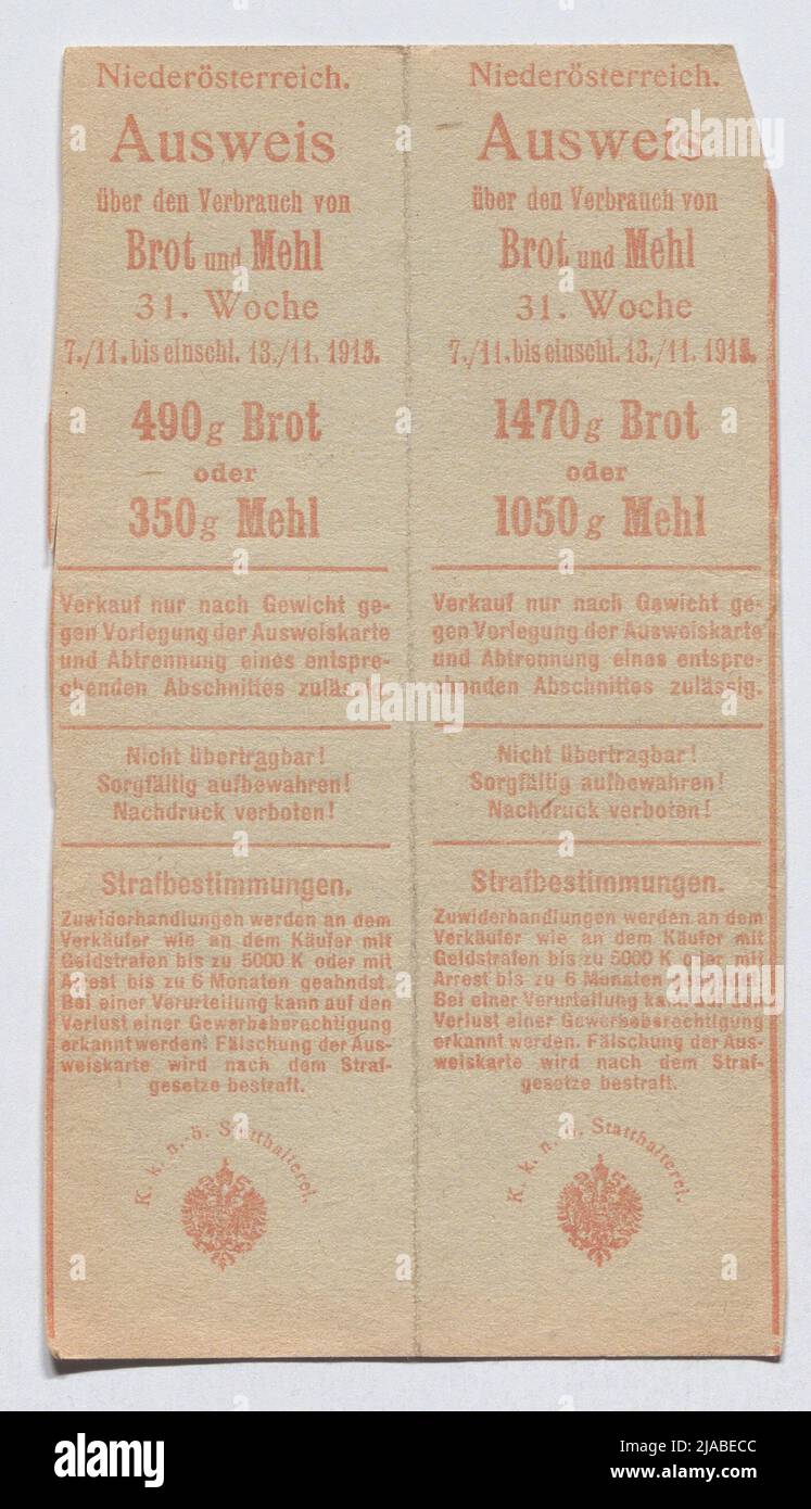 Marques alimentaires pour le pain ou la farine de la première Guerre mondiale, 1915. Inconnu Banque D'Images