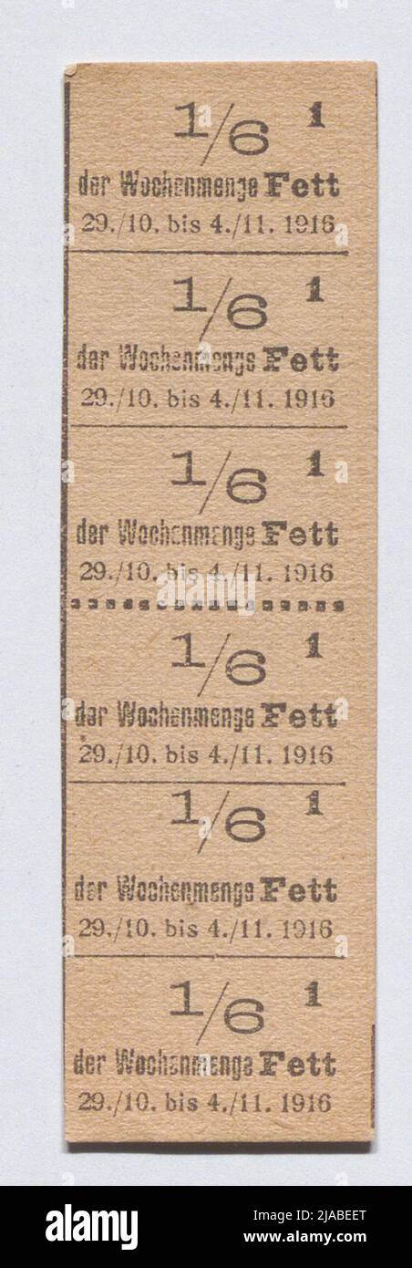 Marques alimentaires pour matières grasses de la première Guerre mondiale, 1916. Inconnu Banque D'Images