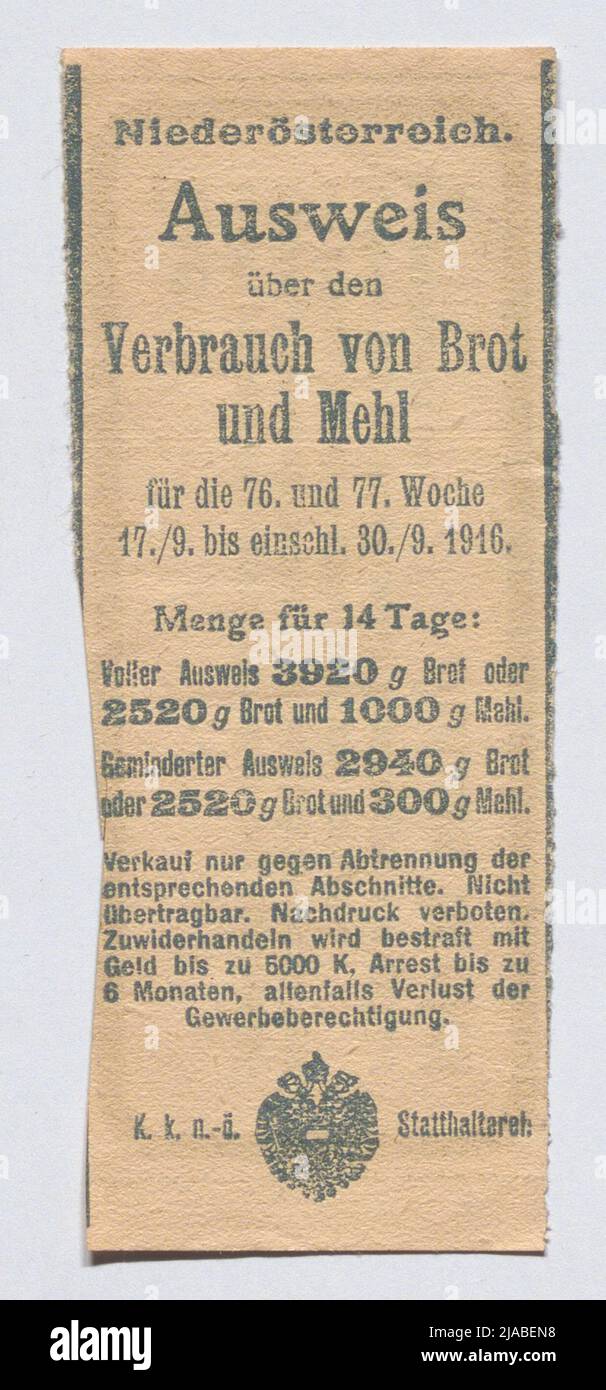 Marques alimentaires pour le pain ou la farine de la première Guerre mondiale, 1916. Inconnu Banque D'Images