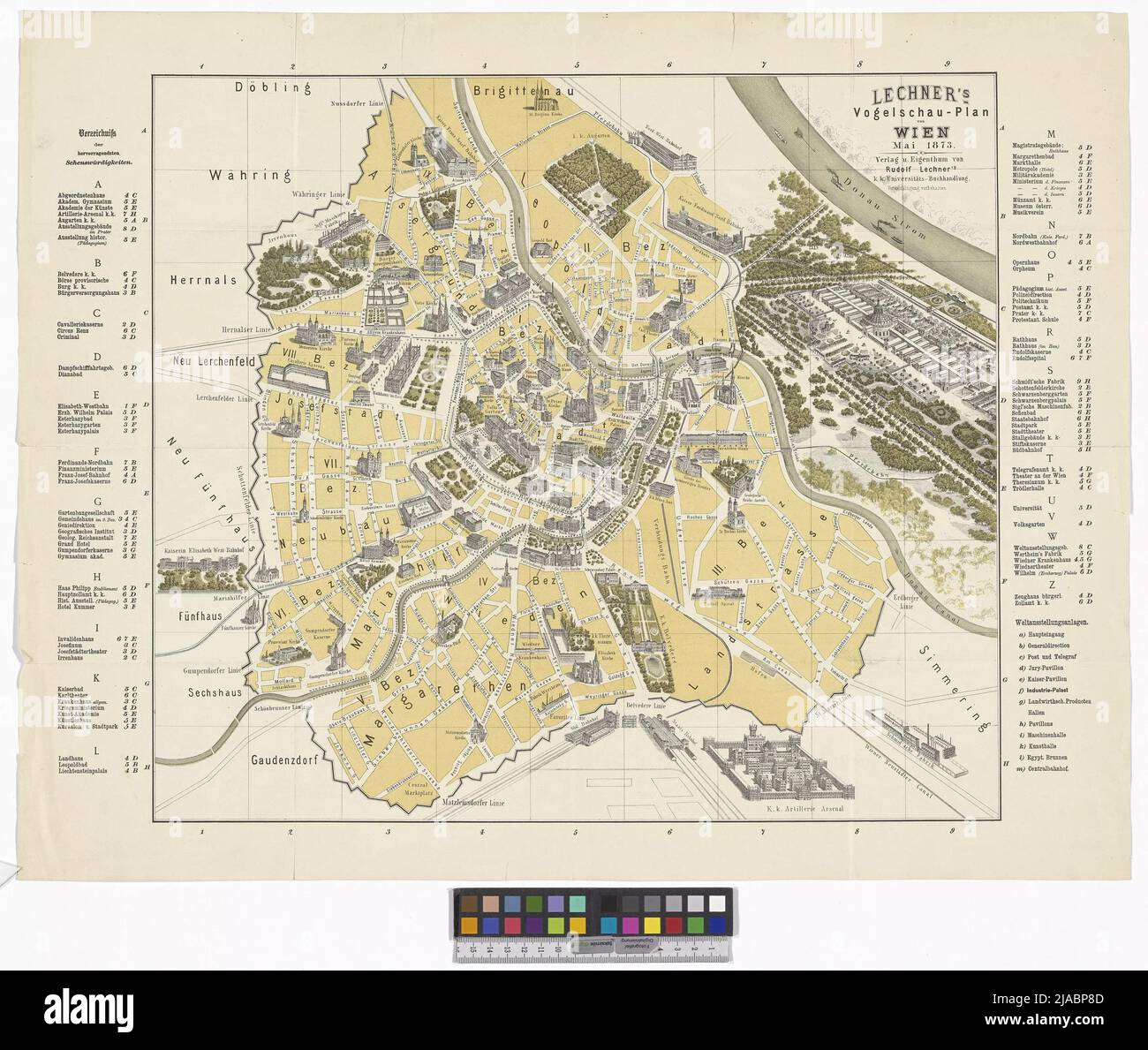 Le plan birdschau de Vienne de Lechner. Plan des spectacles d'oiseaux de Vienne. Verlag ou K. U. K. University Bookstore R. Lechner (Wilh. Müller), Maison d'édition, Reiffenstein & Rösch, Imprimeur Banque D'Images