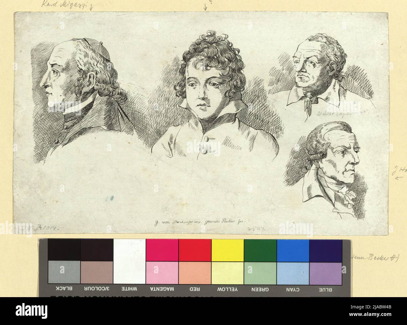 Quatre portraits (de gauche à : Christof Graf Migazzi, Archevêque de Vienne, autoportrait, Francesco Casanova, peintre, Michael () Haydn). G Steinhauser, artiste, Giovanni Pauler, artiste Banque D'Images