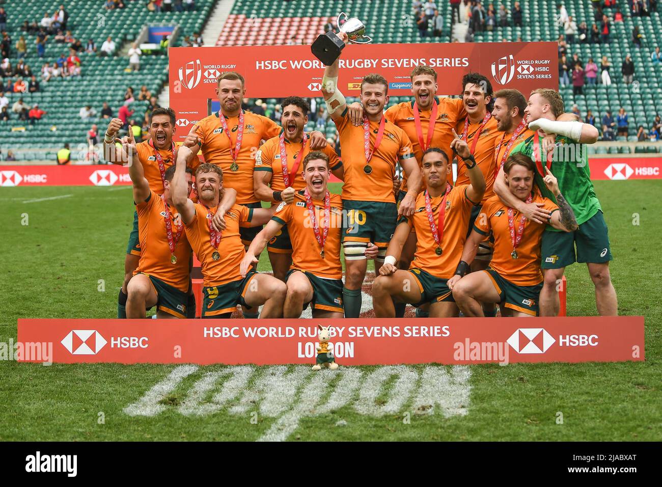 L'Australie se place à la médaille d'or et aux champions de la HSBC World Rugby London 7Õs Banque D'Images