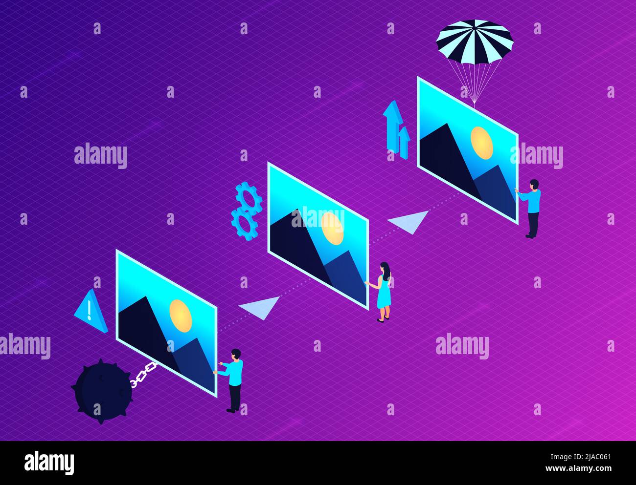 Concept d'optimisation d'image et de compression d'image - réduire la taille d'image pour améliorer les performances et raccourcir le temps de chargement des applications et des sites Web - 3D Illustra Banque D'Images