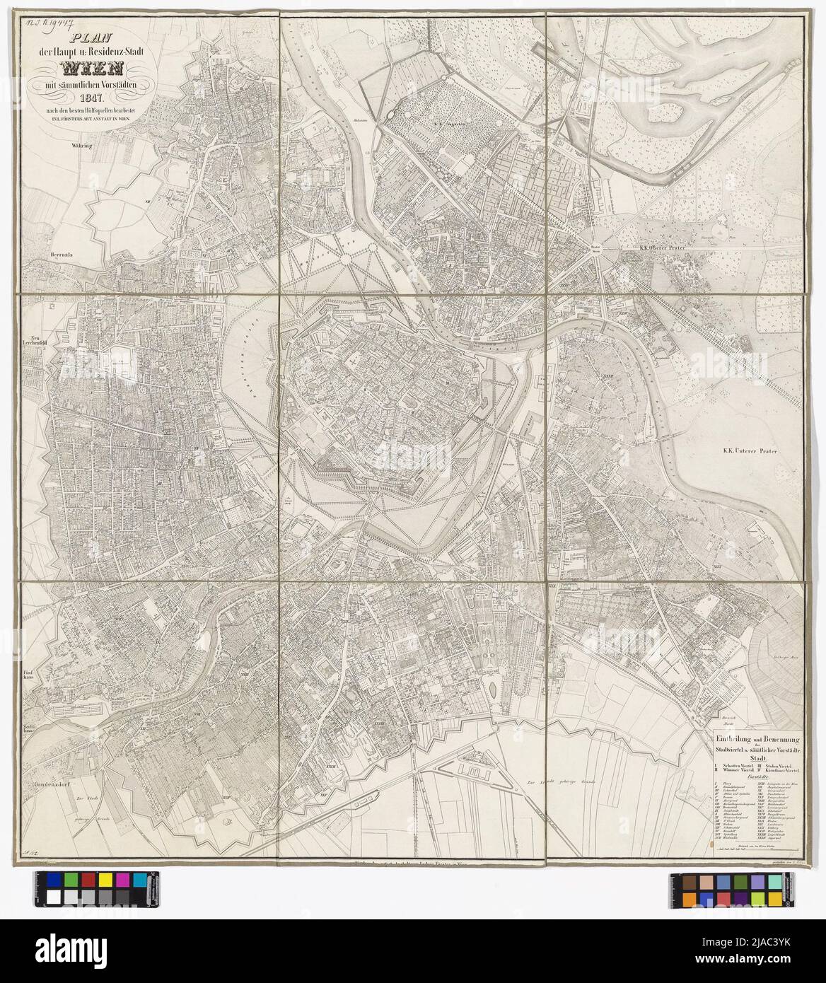 Plan de la ville principale et résidence de Vienne avec toutes les banlieues en 1847. Après les meilleures sources d'aide éditées dans l'Art institution de L. Förster à Vienne '. A. Rötsch, cartographe Banque D'Images