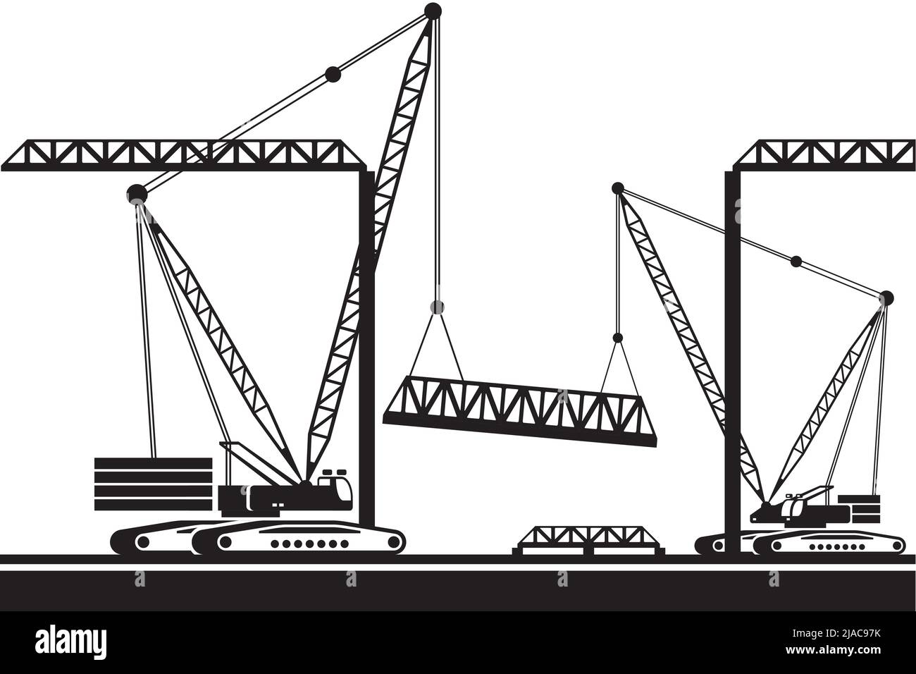 Grues sur chenilles montant une partie du pont – illustration vectorielle Illustration de Vecteur