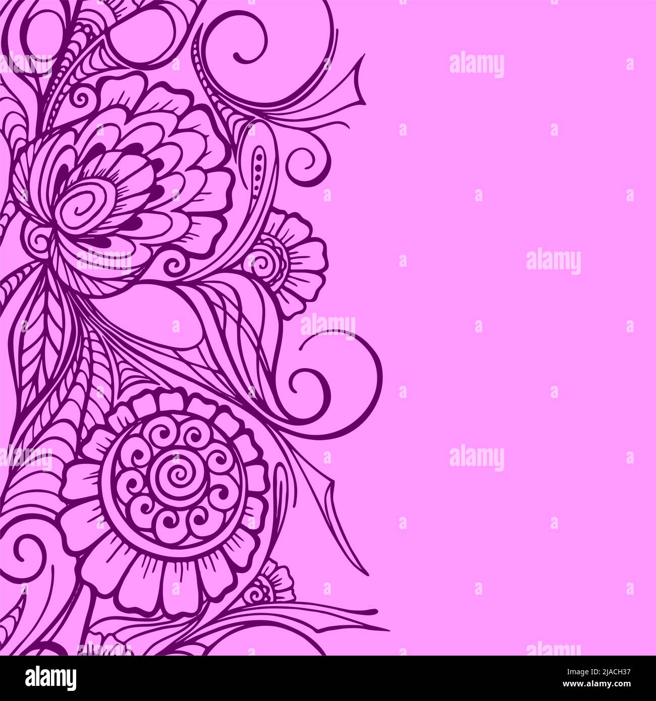 bordure fleurie sans couture violette sur fond rose, motif floral répété élément de design, texture, motif Illustration de Vecteur