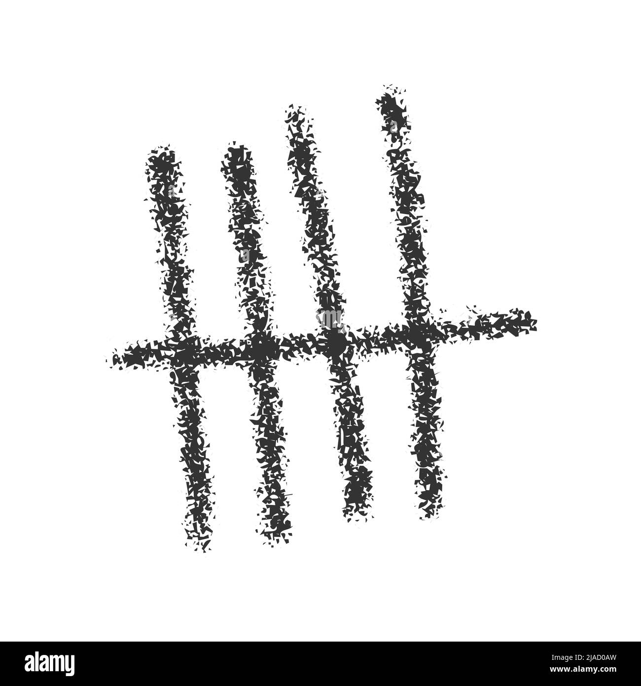 Symbole de marquage tally du charbon. Quatre bâtons noirs dessinés à la main, barrés par une barre oblique. Symbole de comptage de jour sur le mur de la prison. Symbole de système numérique isolé sur fond blanc. Illustration vectorielle Illustration de Vecteur