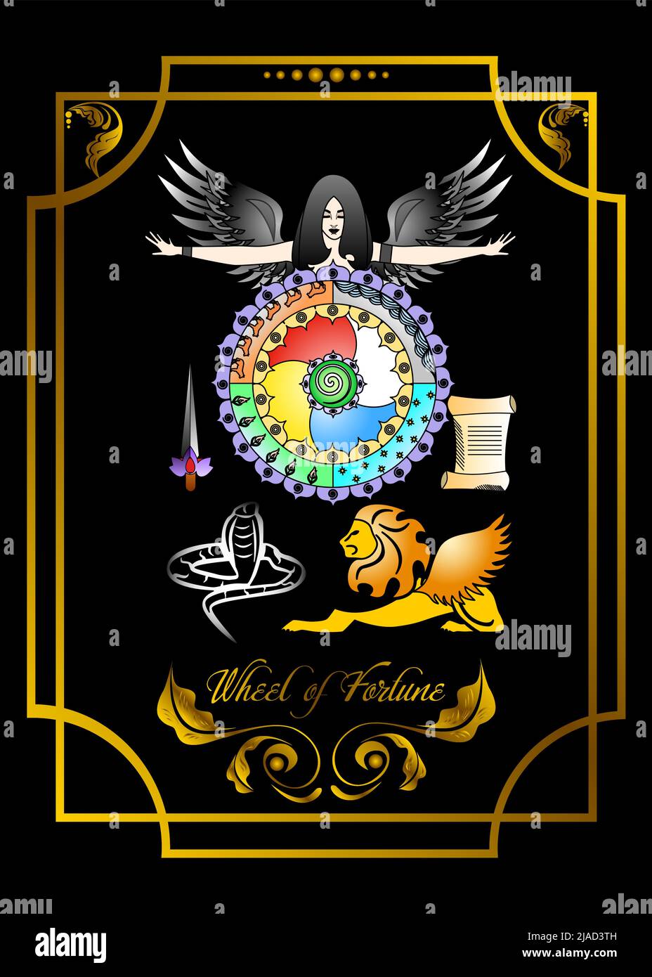 Roue de la fortune de carte de Tarot Illustration de Vecteur