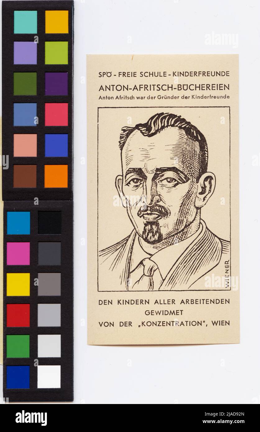 Étiquette adhésive pour les bibliothèques Anton-Afritsch (portrait Anton Afitsch). Karl Wiener (1901-1949), artiste graphique Banque D'Images