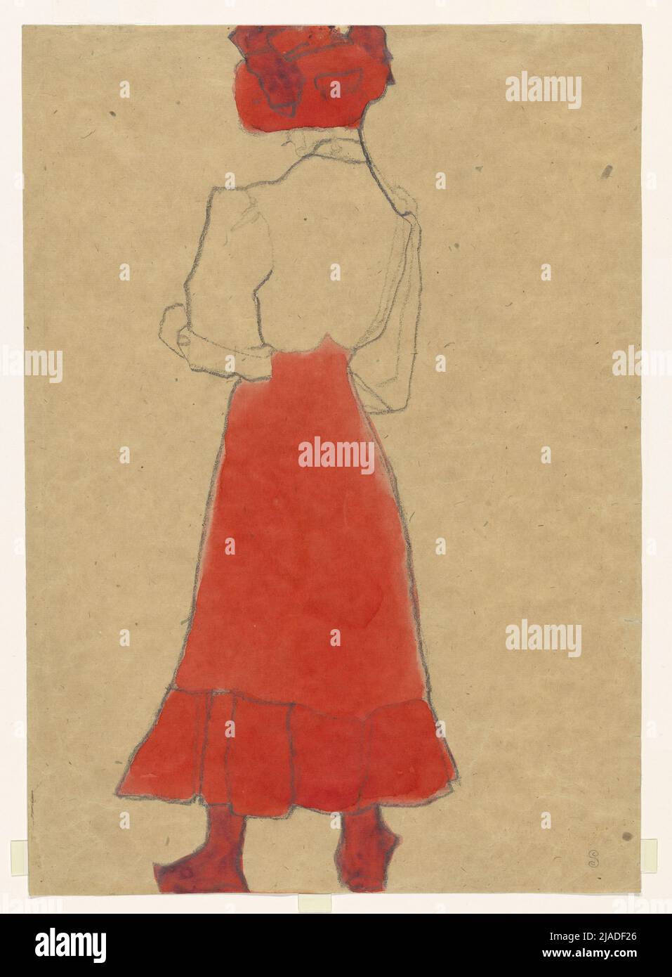 Femme avec jupe rouge. Egon Schiele (1890-1918), artiste Banque D'Images