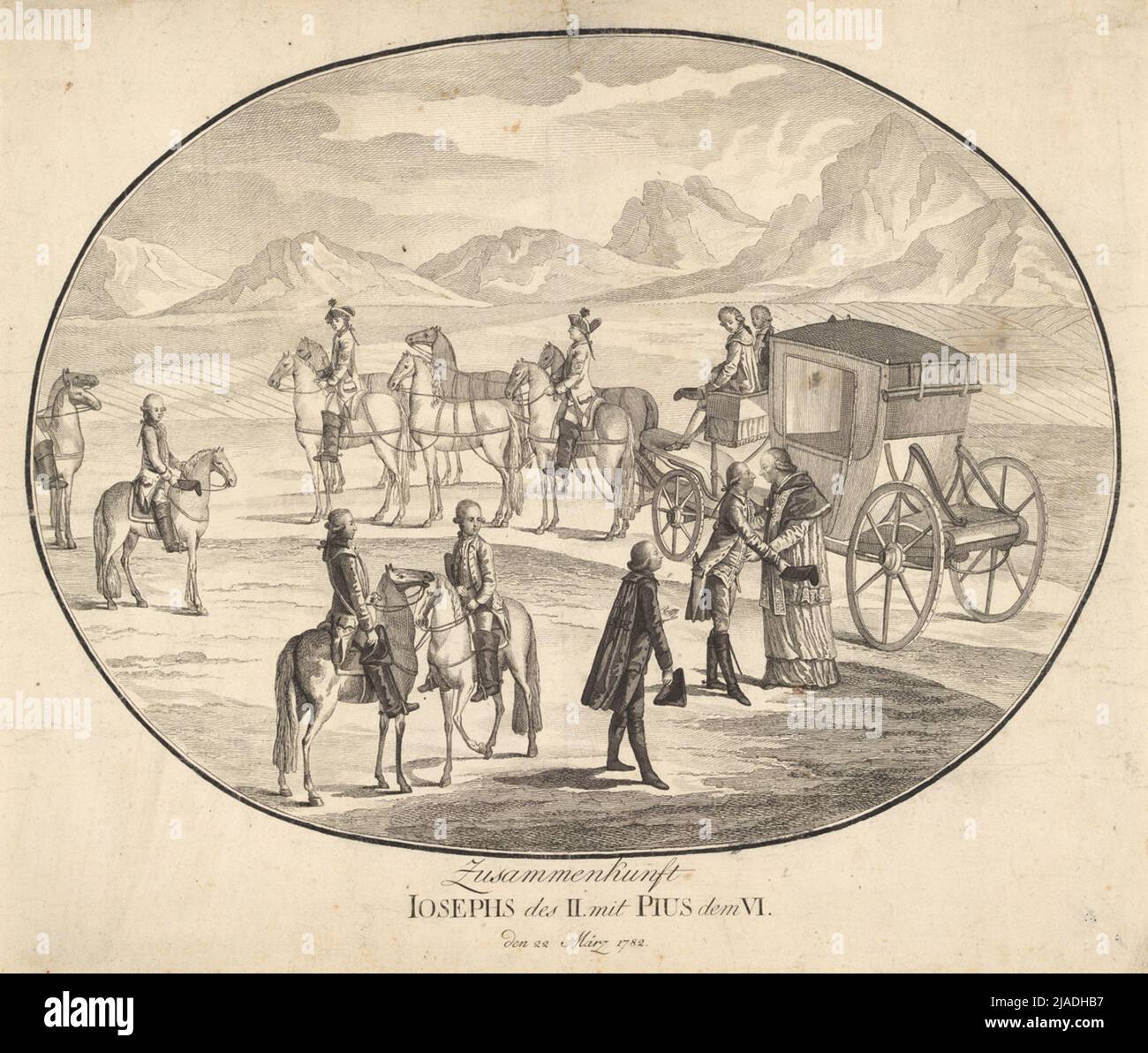 La rencontre de Joseph II avec Pie VI à Neunkirchen le 22 mars 1782. Johann Hieronymus Supprimer Kohl (1753-1807), maison d'édition Banque D'Images