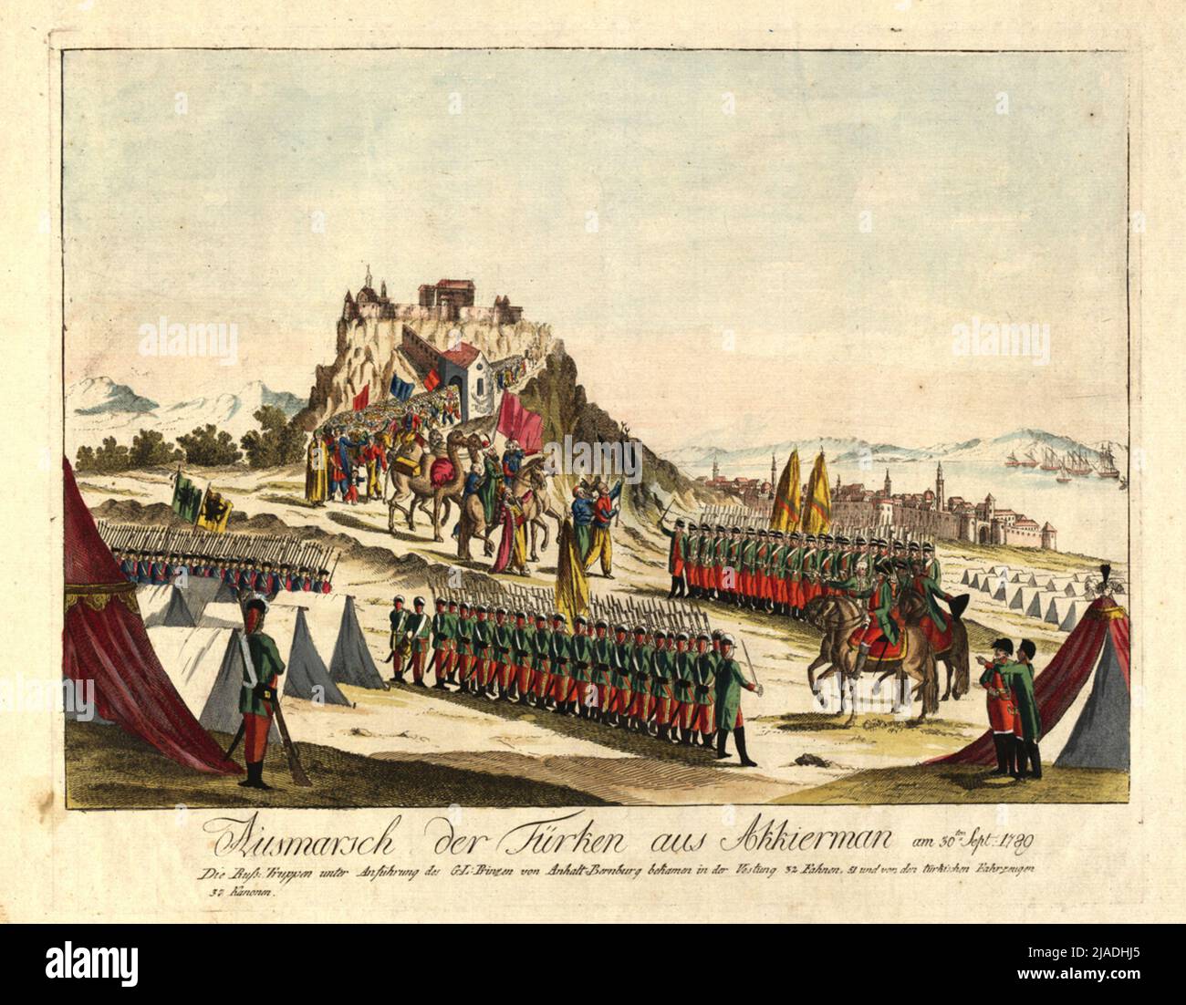 La marche des Turcs d'Akkerman (Bilhorod-Dilntrowskyj) le 30 septembre 1789. Johann Hieronymus Deleteenkohl (1753-1807), maison d'édition Banque D'Images