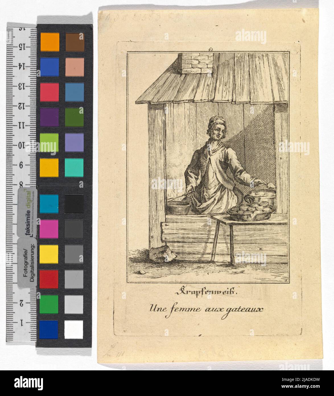 Images de la commune Volks à Vienne ', Blatt 63:' Krapfen femelle. Une femme aux gateeaux. '[Donut seller]. Jakob (Jacob) Adam (1748-1811), artiste Banque D'Images