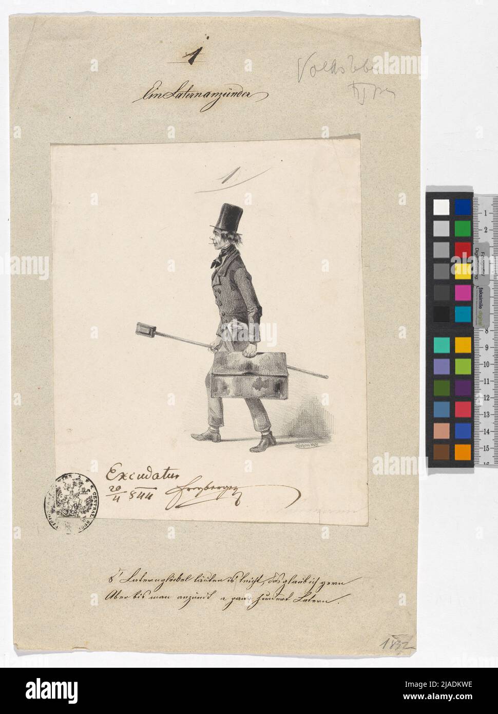 Caractères viennois dans les représentations picturales ', No. 1:' Un fondateur de lanterne '[briquet de lanterne; pression d'essai sur le modèle à l'autorité de censure, avec note de censure]. Anton Zampis (1820-1883), artiste Banque D'Images