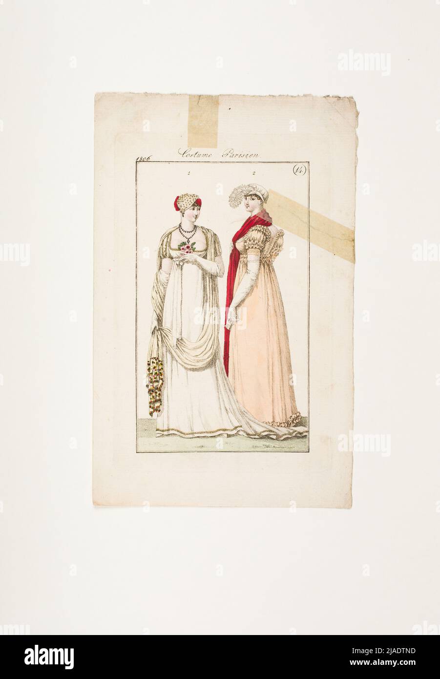 Image de mode: 'Deux femmes de Paris avec turban et chapeau de satin'. Inconnu Banque D'Images