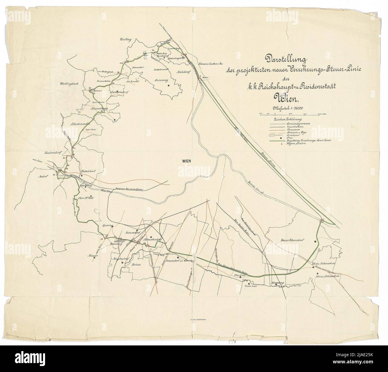 Plan de la nouvelle ligne de taxe à la consommation prévue. k. k. Hof- und Staatsdruckerei Vienne (1804-1918), imprimante Banque D'Images