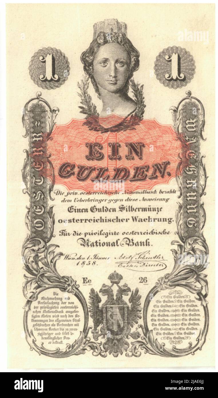 Instruction, 1 guildes. Peter Johann Nepomuk Geiger (1805-1880), artiste, Banque nationale autrichienne privilégiée, MINT Authority Banque D'Images