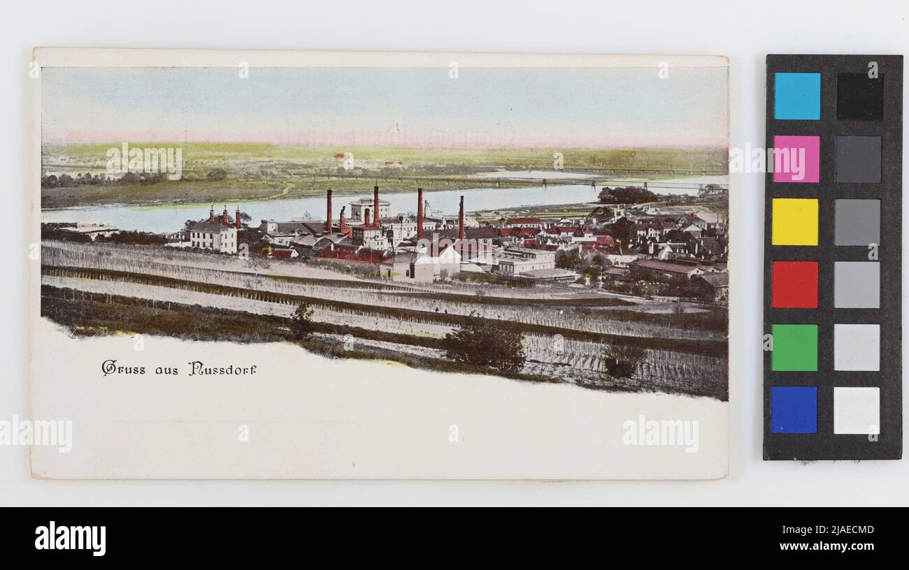 19th, panorama de Nußdorf, du Nussberg, vue sur le Danube, carte postale. Inconnu Banque D'Images