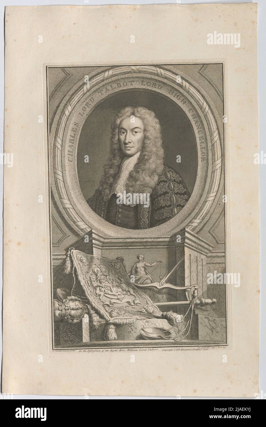 CHARLES LORD TALBOT LORD HAUT CHANCELIER. Charles Talbot, 1. Baron Talbot de Hensol, Lord Chancelier von Großbritannien. Jakob Houbraken (1698—1780), graveur de cuivre, J. & P. Knapton, maison d'édition, d'après John Vanderbank (1694—1739), Peintre Banque D'Images