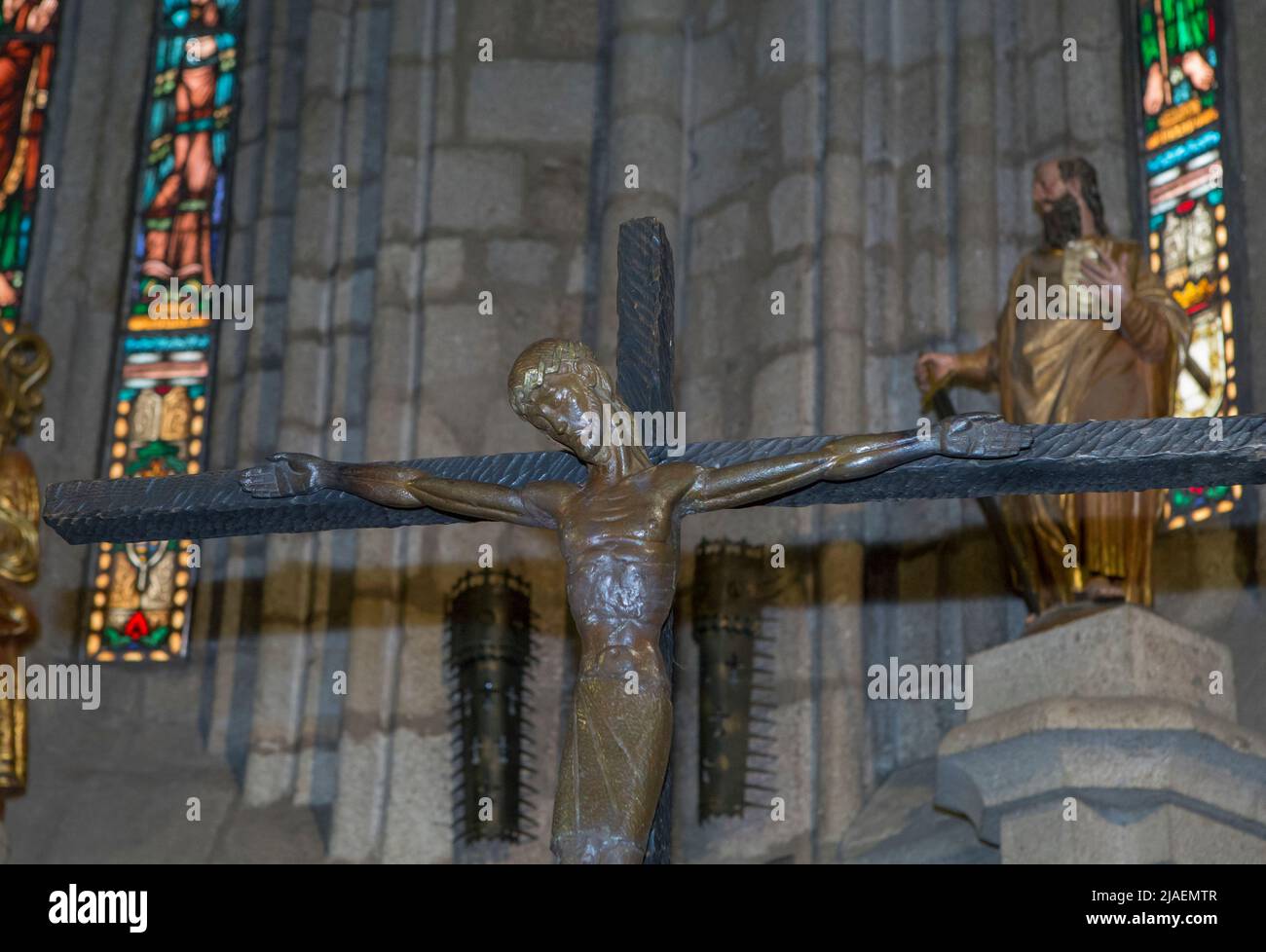 Le Christ médiéval sur la Croix à l'église Saint-Nicolas, la vieille ville de Plasencia, Caceres, Estrémadure, Espagne Banque D'Images