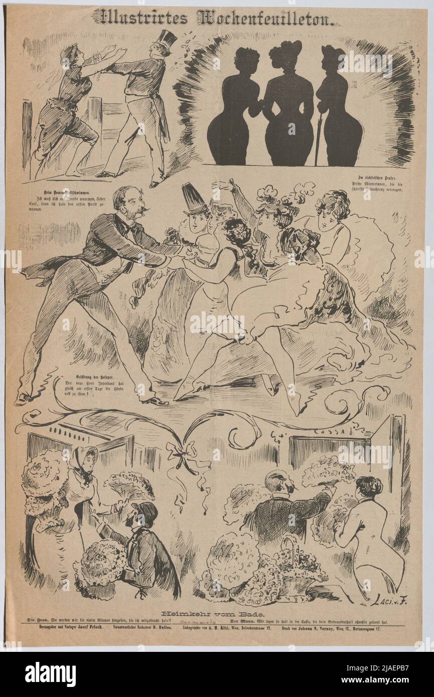 Féudleton hebdomadaire illustré. '. Feuilleton hebdomadaire illustré, dont Leopold Freiherr von Hofmann comme directeur de l'opéra de la cour (caricature de Der Floh). László frecskay (1844-1916), artiste Banque D'Images