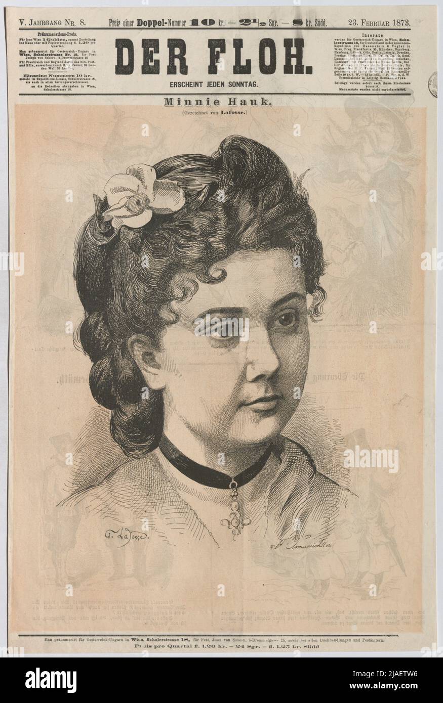 Minnie Hauk. '. Minnie Hauk, chanteuse d'opéra (page de titre de Der Floh). Georges Lafosse (1843-1880), artiste, Johann Tomassich, réalisation Banque D'Images