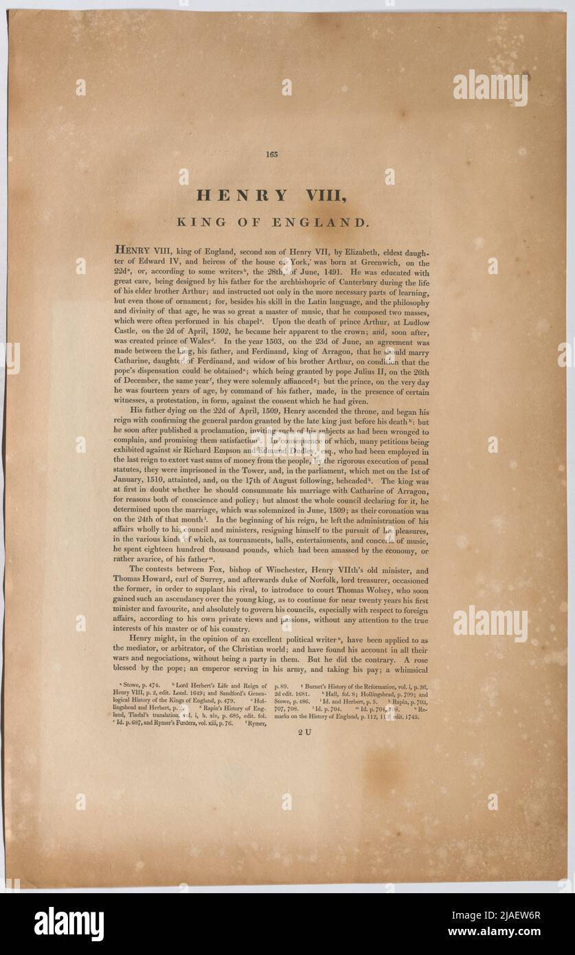 Henry viii, roi d'Angleterre. '. Biographie Heartrich Viiius Vik England (de la Heads Britain (1705-1766), auteur Banque D'Images
