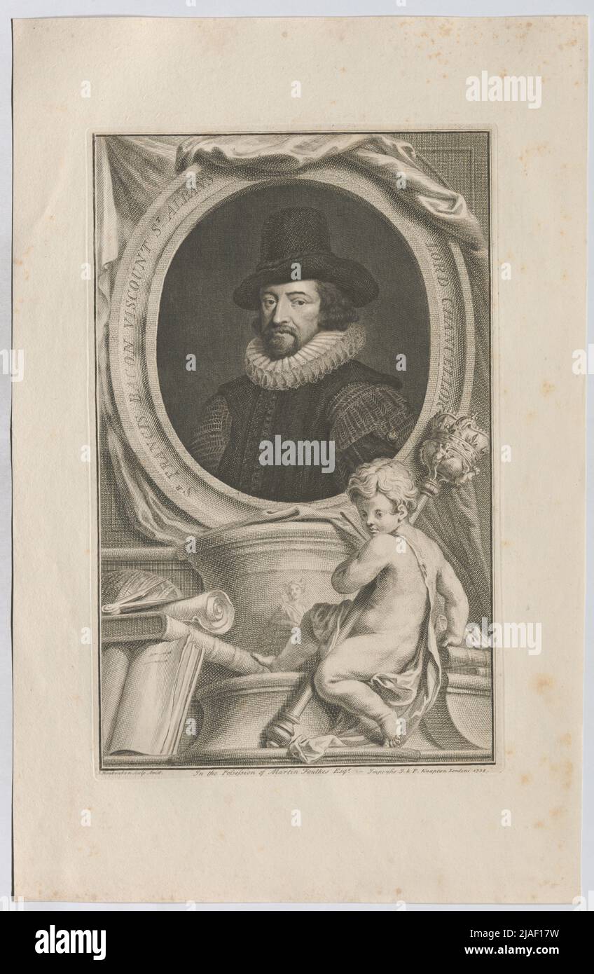 Père Francis Bacon Viscount St. Albans, Lord Chancellor. Père Francis Bacon. Jakob Houbraken (1698—1780), artiste, J. & P. Knapton, imprimeur, éditeur Banque D'Images