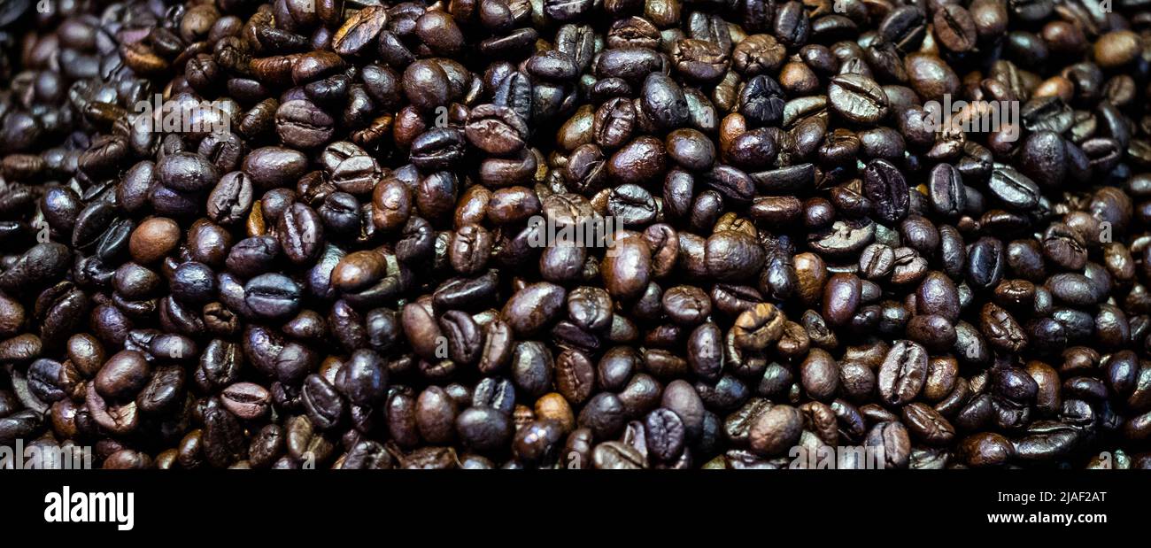 gros plan sur les grains de café, fond de café Banque D'Images