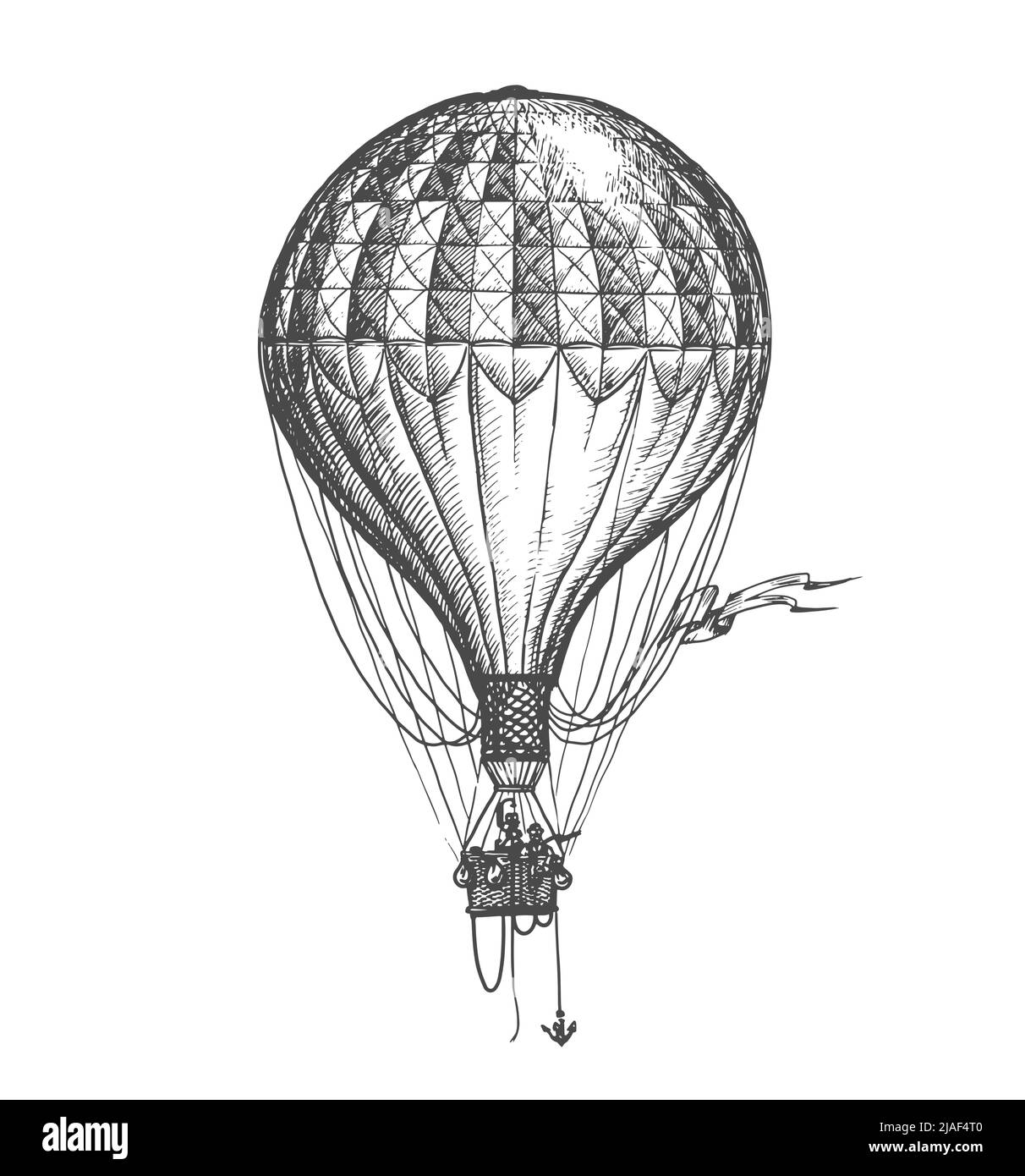 Esquisse Aerostat. Ballon d'air chaud rétro dessin dessiné à la main dans un style de gravure vintage. Illustration vectorielle Illustration de Vecteur