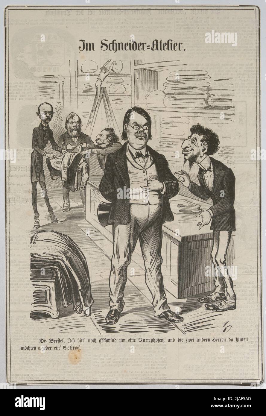 Dans le studio Schneider, le ministre des Finances Rudolf Brestel, des hommes d'État (caricature de Kikeriki). Carl von Stur (1840-1905), caricaturiste Banque D'Images